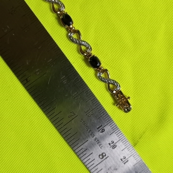 Two tone goldtone silvertone blue stone marked 925 bracelet - Picture 3 of 9